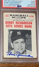 1961 NuCard #415 Bobby Richardson PSA 5 DNA 10 Cert Autograph Pop 1 -0 higher