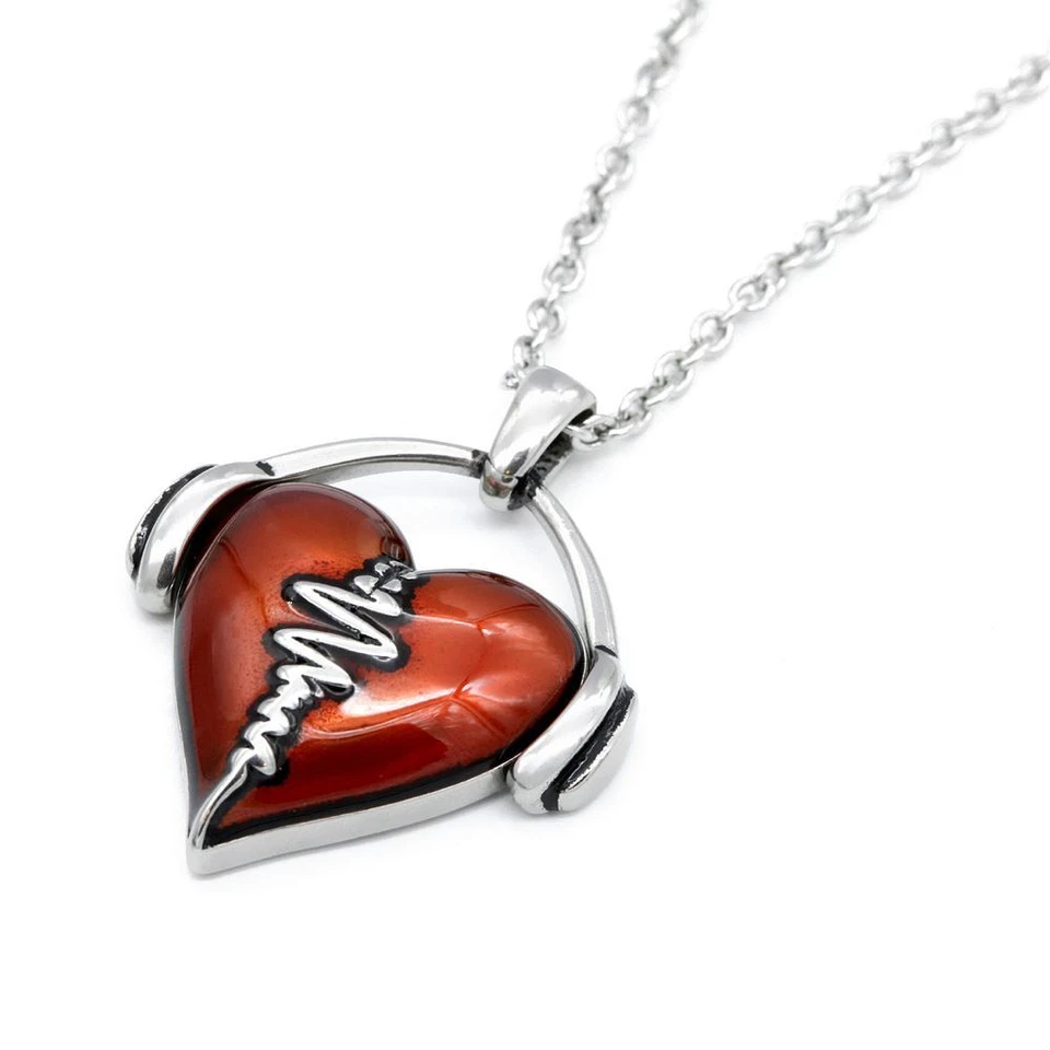 HeartBeat Necklace Headphones Music Love Red Heart Pendant Jewelry By Controse - Image 3 of 4