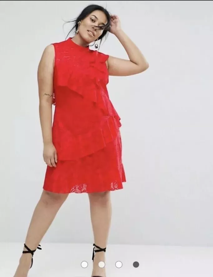 ASOS CURVE Lace Ruffle Mini Rara Dress UK20 US16 BNWT Red eBay
