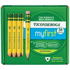 Ticonderoga My First Short Triangular Wood-Cased Pencils, #2 HB Soft, Yellow, 36