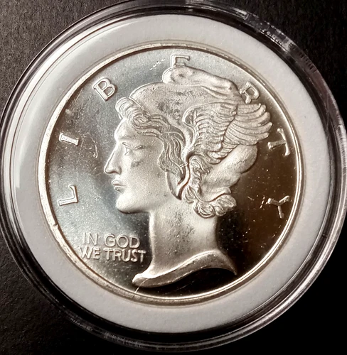1 Mercury/Olive Branch .999 Fine Silver Round 1 Troy Oz Capsule UNC Uncirculated