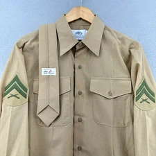 USMC Military Uniform Shirt Wool Blend Long Sleeve Khaki + Tie DSCP Skillcraft