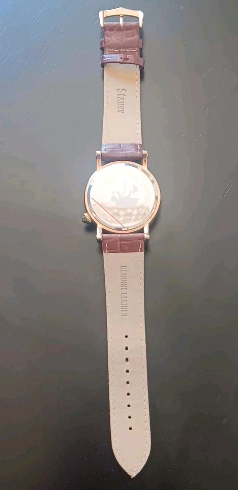 Reloj de cuarzo Stauer para hombre esfera oro rosa granate correa lagarto 20390 batería nueva Foto 3 de 4