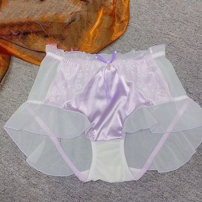Womens Mens Princess Transparent Panties Briefs Faux Satin Mesh Sheer Underwear