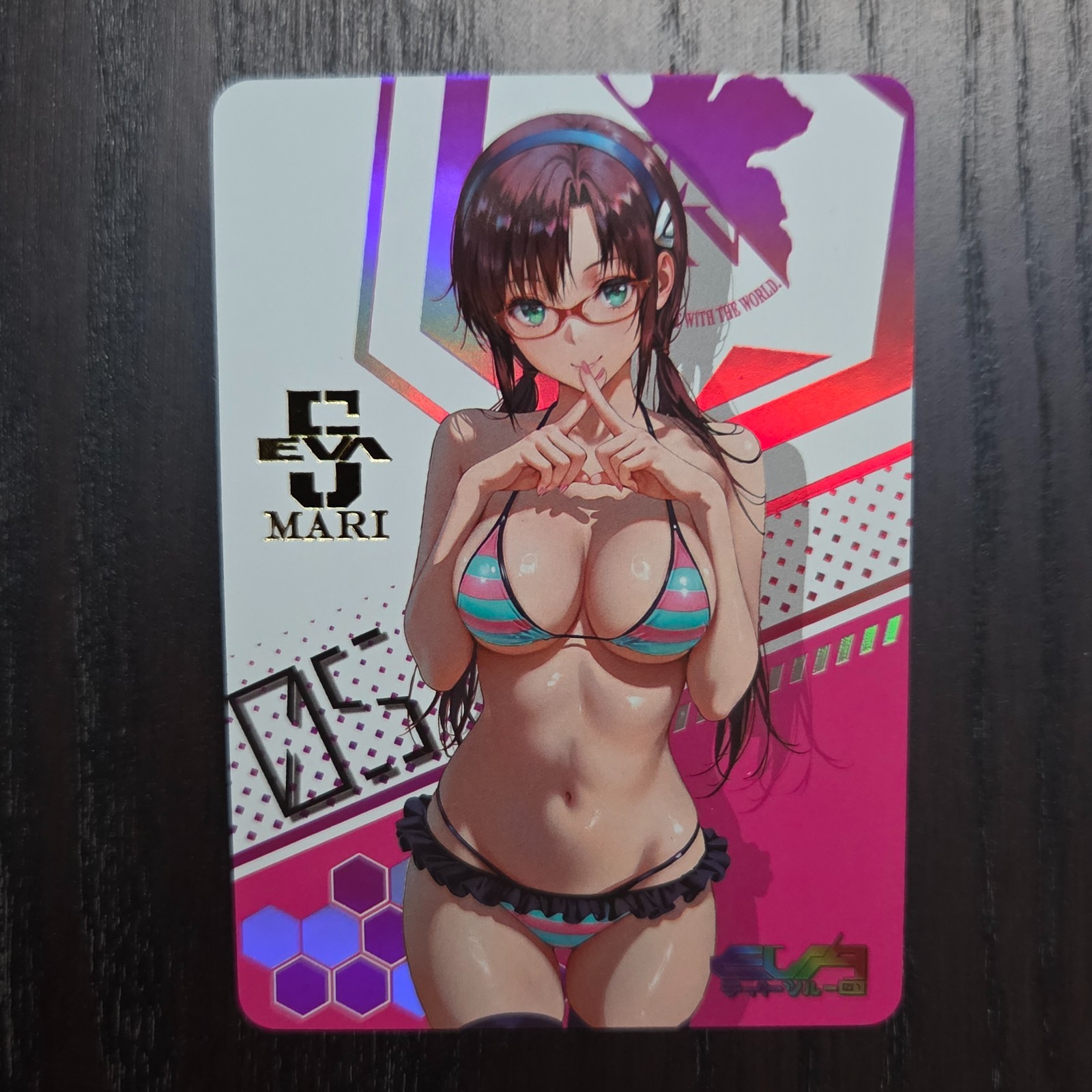 Tarjeta Neon Genesis Evangelion Mari Makinami Bunny Girl - Traje de baño rosa EVA-05