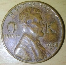 🪙 1968 S 3.12 grams - Lincoln Memorial Cent / Penny - Stamped O K 💰