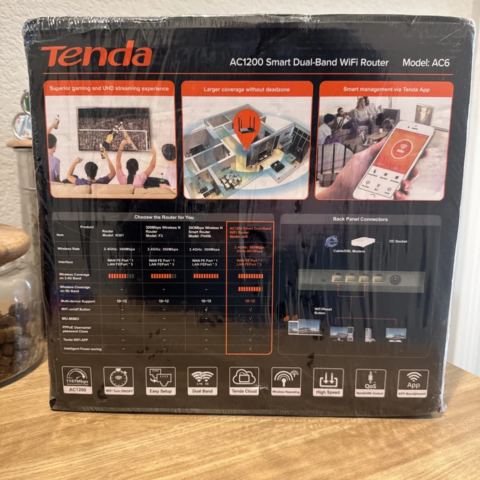 Tenda AC6 AC1200 Smart Dual Band 867 Mbps 3 Port Wireless Router - Image 2 of 4