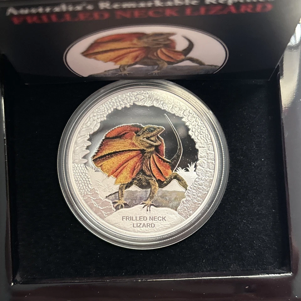 2013 $1 1oz Frilled Neck Lizard Colored Proof Silver Coin from Tuvalu - Image 2 of 3