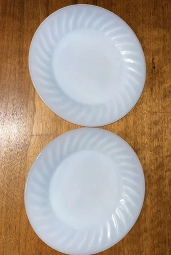 2 VTG 7 3/4" FIRE KING AZURITE BLUE DELPHITE SWIRL SALAD LUNCHEON PLATES