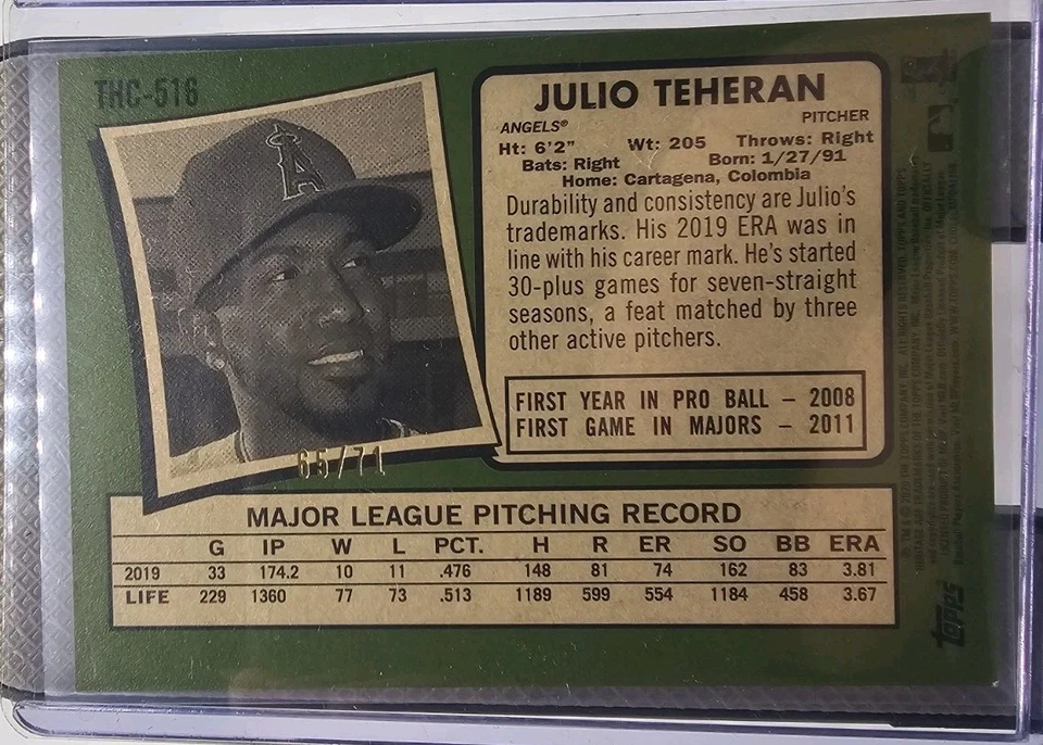 2020 Topps Heritage #THC-516 Julio Teheran White Refractor /71 Angels - Image 2 of 3