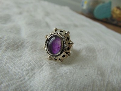 vtg 1960s JPC Designer signed Taxco sterling POISON RING Amethyst stone sz. 6