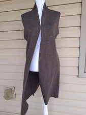 St. Tropez West Brown Wool Blend Long Vest Open Front Sleeveless Cardigan Size M