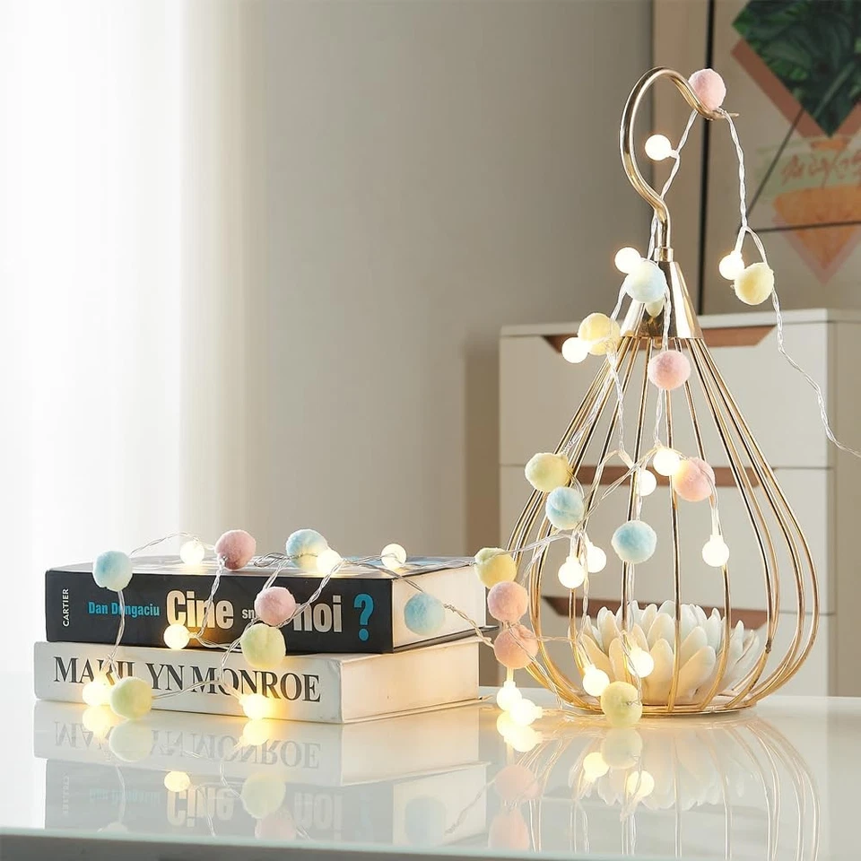 Fairy Cotton Ball String Lights 10ft 20 LED USB & Battery Powered, Warm White - Image 4 of 4