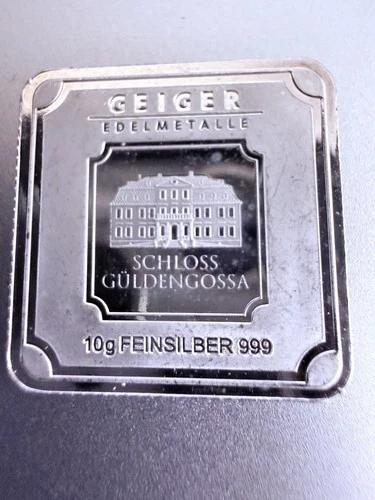 Geiger Edelmetallle 10g .999 Fine Silver Square Bar