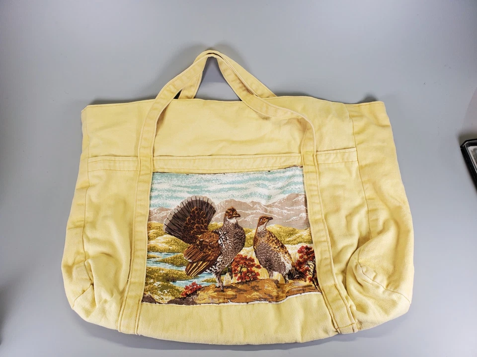 Vintage Handmade House N Home Yellow Fabric Tote Bag with Geese & Grouse Birds  - Image 3 of 4