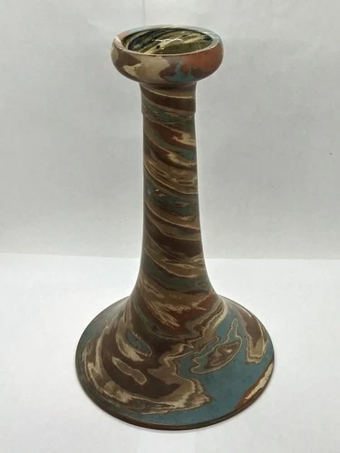 Vintage Niloak Mission Swirl Art Pottery 10'' Candlestick Holder w/ Damage