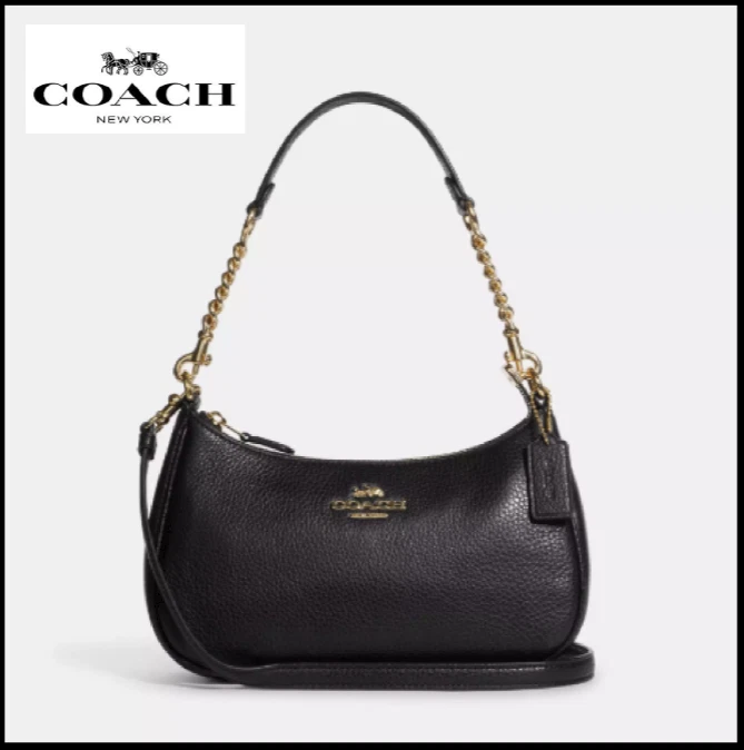 Borsa a tracolla Coach Ca209 TERI borsa a mano nera raffinata pelle ciottoli outlet nuova