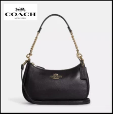 COACH CA209 TERI Shoulder Bag Hand Bag Black Refined Pebble Leather Outlet New