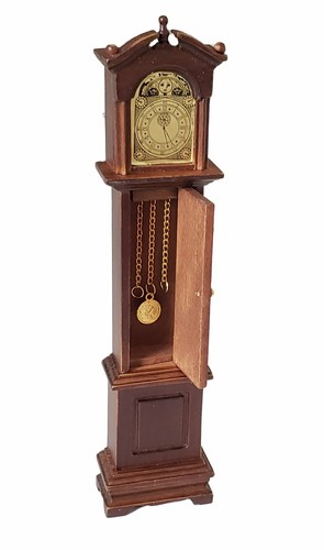 Miniature Dollhouse Grandfather Clock Walnut Color 1:12 Scale New - Afbeelding 1 van 2