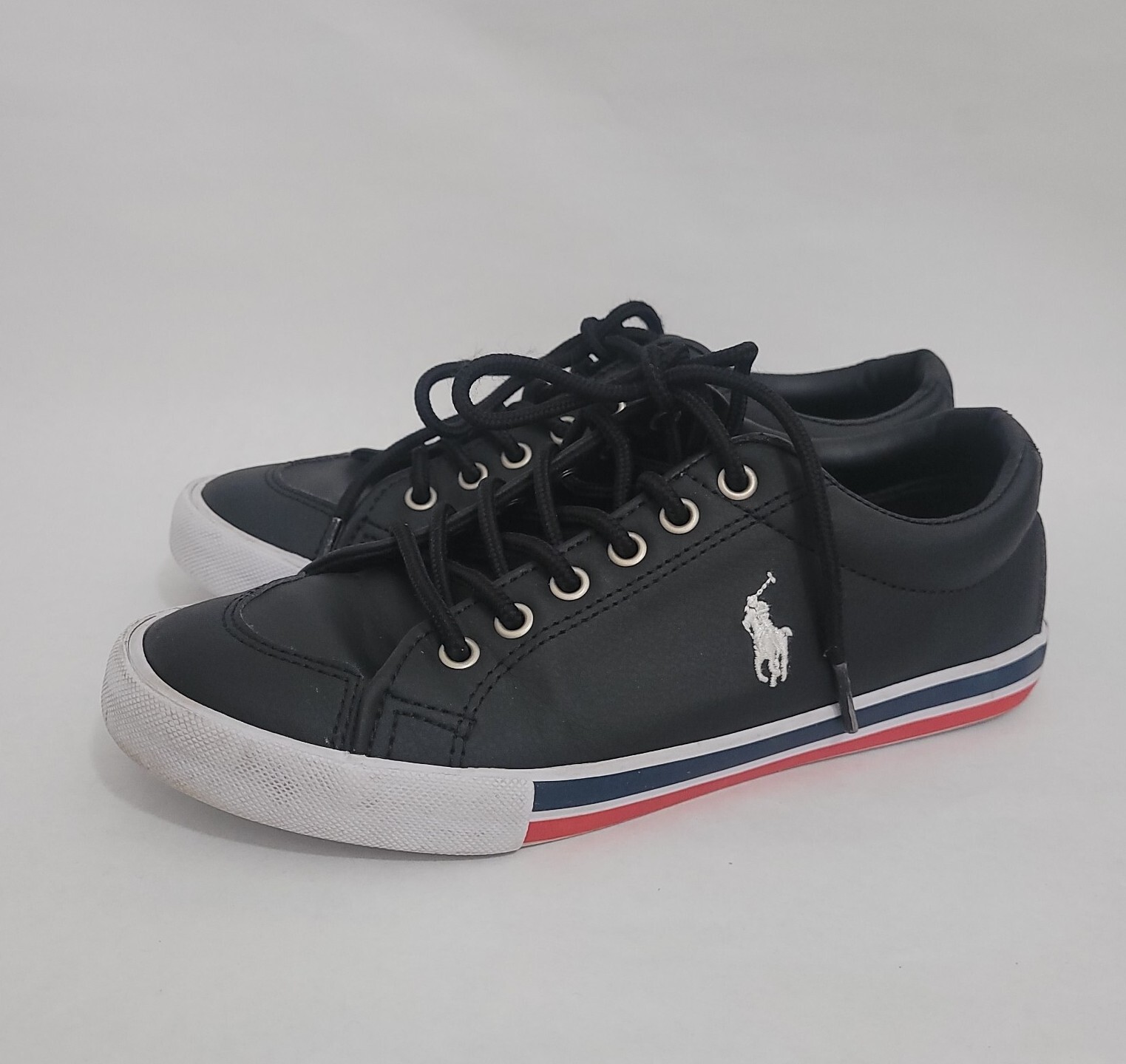 Polo Ralph Lauren Kids Shoes Boys Size 3 Faux Leather Black Sneakers