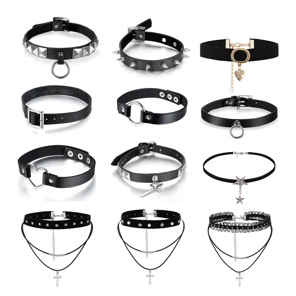 Women Gothic Black Leather Collar Choker Necklace Bib Punk Women Gothic Black Leather Collar Choker Necklace Bib Punk
