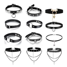 Women Gothic Black Leather Collar Choker Necklace Bib Punk Rock Jewelry