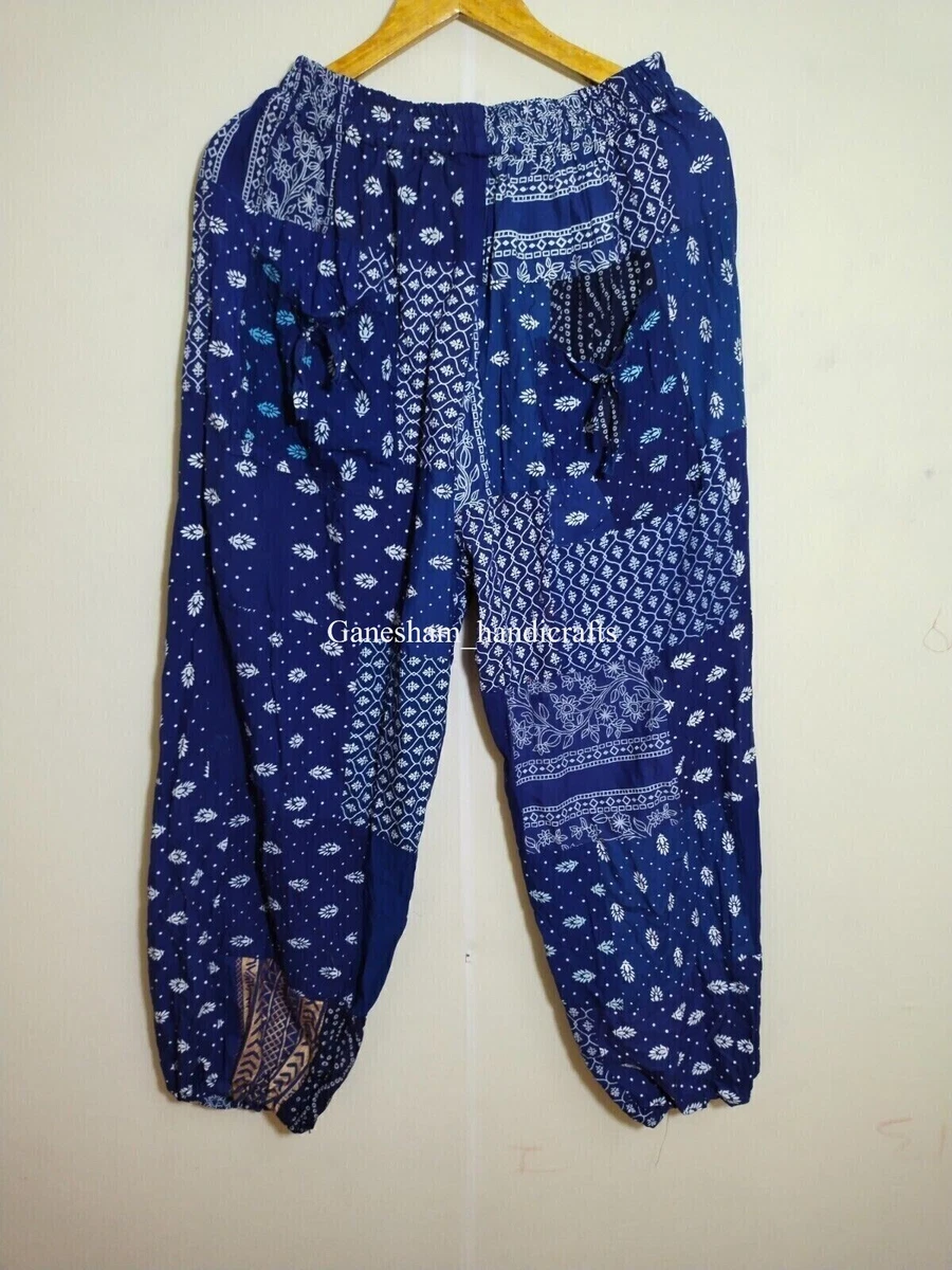 AvaCostume Pantaloni Harem Donna In Cotone Modal, Stile Hippie, Blu, Taglia M (EUR 38-40), Vita Elastica E Vestibilità Larga