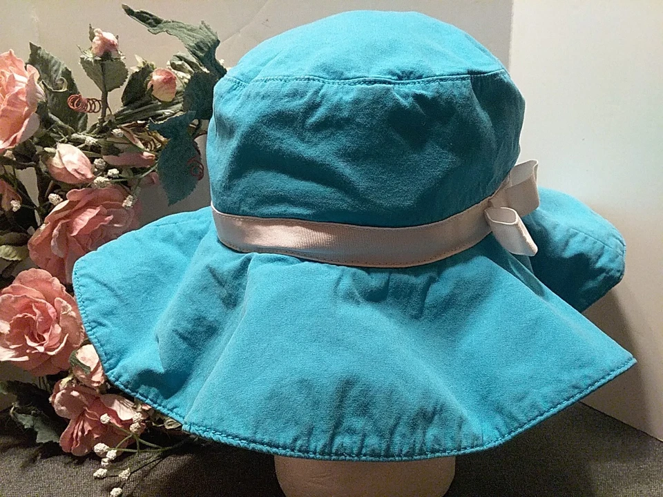2018 Gymboree Girls Turquiose Blue Sun & Beach Floppy Bucket Hat♡Large Or Small♡ - Image 2 of 4
