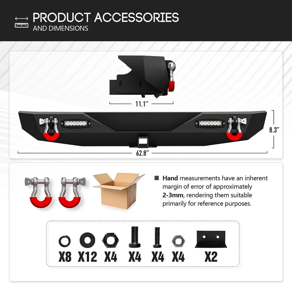 Rear Bumper for 2007-2018 Jeep Wrangler JK JKU Unlimited Paintable Armor D-Rings Foto 4 de 4