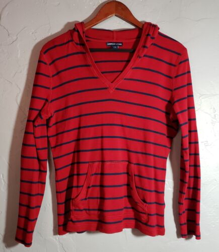 AMERICAN LIVING Women's Hoodie Red Blue Striped Shirt Cotton LARGE - Afbeelding 1 van 4