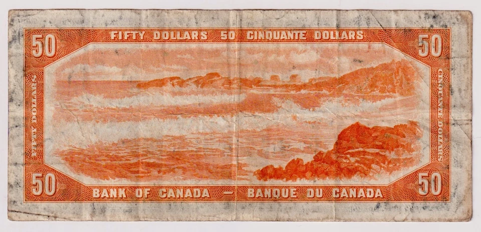 CANADA $50 1954 BC-34a / P-71a  QE II Circulated DEVIL'S FACE 👿   A/H 0663884 - Image 2 of 3