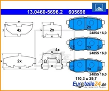 Brake pad set, disc brake ATE 13.0460-5696.2 for Subaru