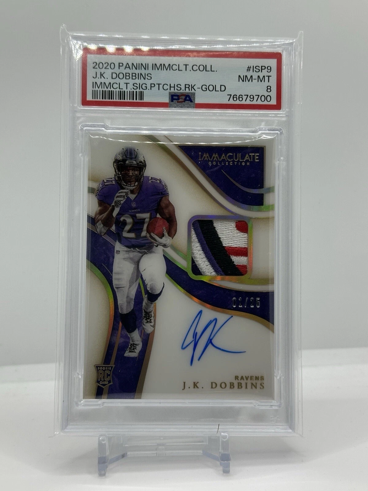 JK Dobbins Panini Immaculate Collection Immaculate Signature Patches Rookie #ISP9 Gold