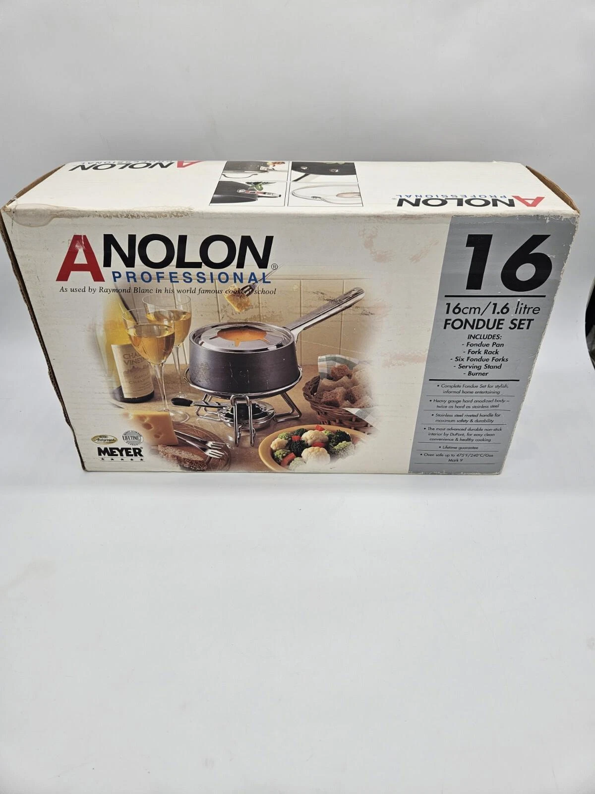 Anolon Professional 16cm/1.6 Litre Fondue Set Black 6x Forks Pan Rack Boxed -CP
