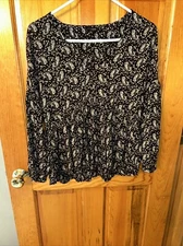 Lucky Brand Women Top Medium Black w/Tan Long Sleeve Pullover