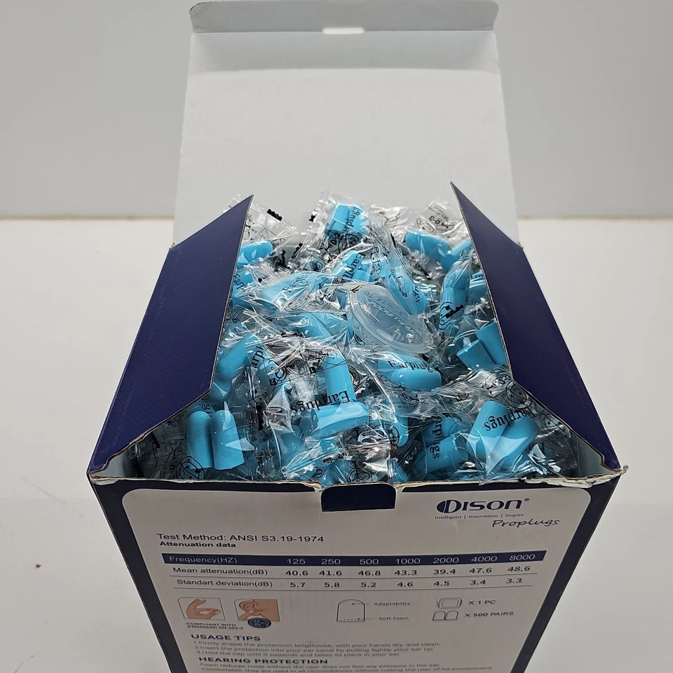 Tapones para los oídos de seguridad Dison 500 pares de espuma de poliuretano talla única NRR 32dB Foto 4 de 4