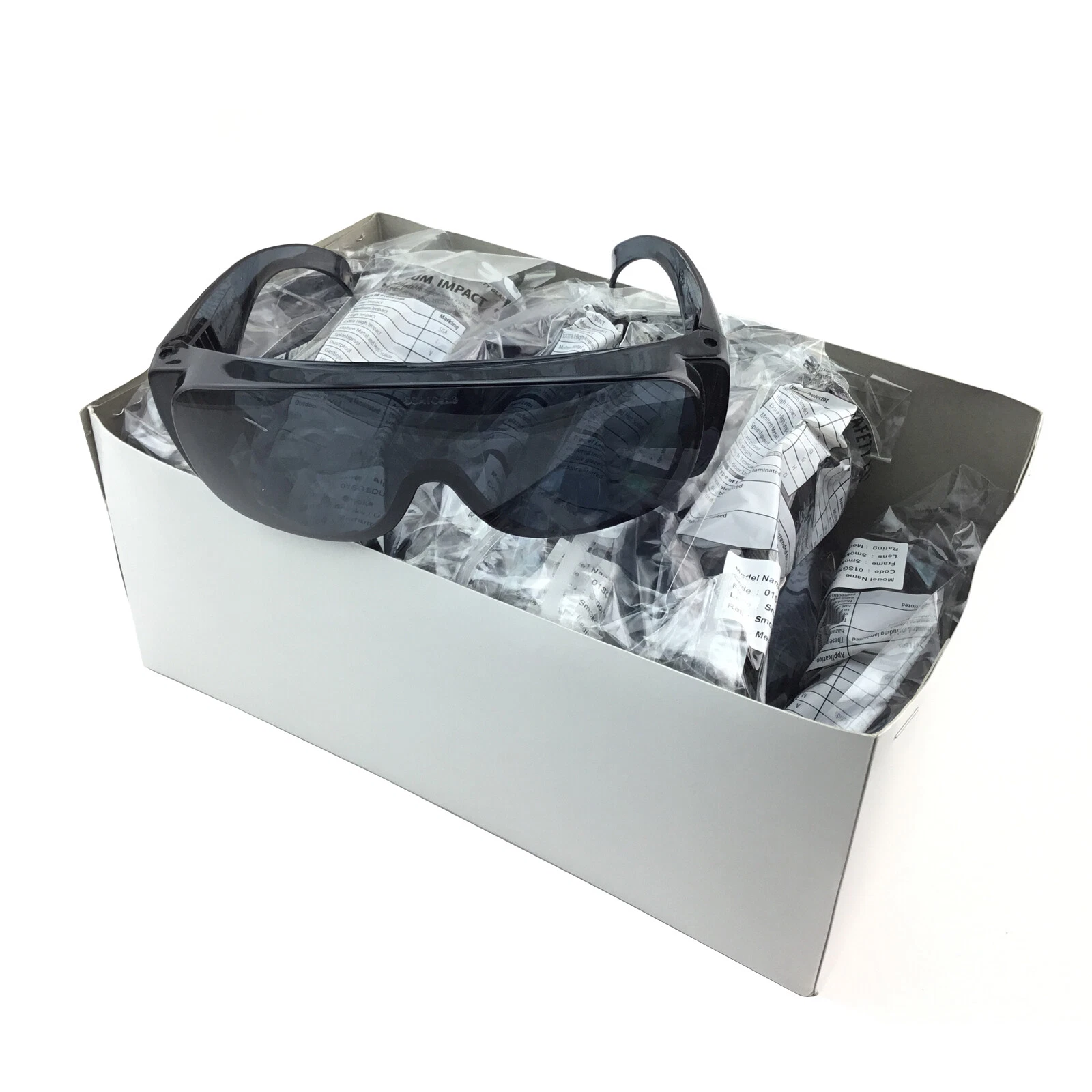 Industrial Safety Glasses   Alpha   Over Specs   12 Pack   Smoke Lens   SGA