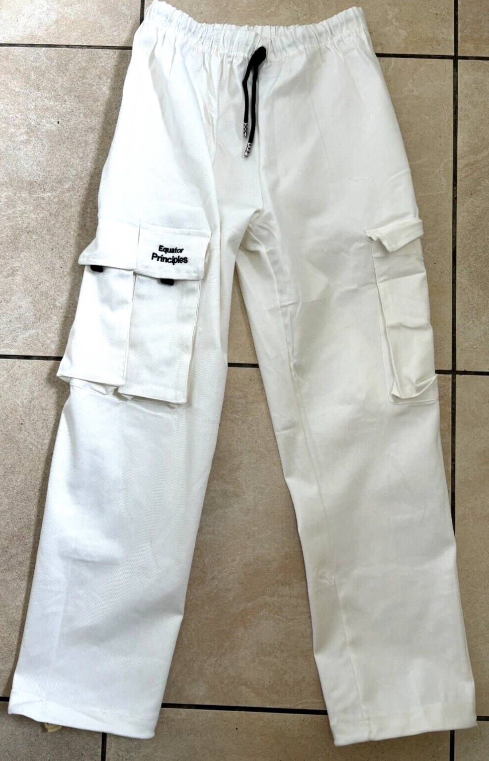 Unisex Cropped Cargo Pants Kids Trousers Korean Drawstring Waist 66cm BNWT White