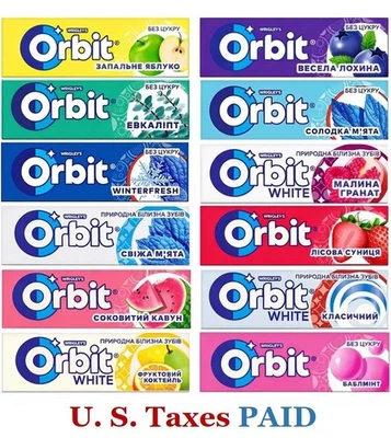Paquete de 12 chicles de mascar Wrigley’s Orbit sin azúcar paquete de variedad - sabores surtidos - Imagen 1 de 4