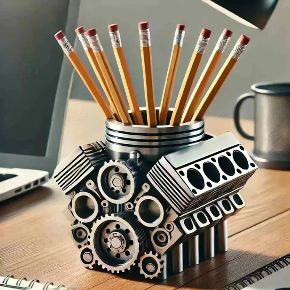 Auto Motor Stifthalter im V8 Design, Schreibtisch Organizer & Deko für Männer, B