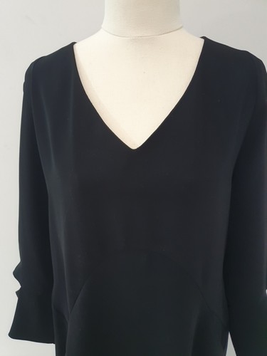Veronika Maine Size 10 Dress Black V Neck Knee Length Pockets - Foto 2 di 7