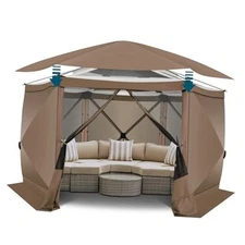 COBlZl 12x12 pop up Gazebo on 12x12ft Stargazing Gazebo with 5 sidewalls Brown