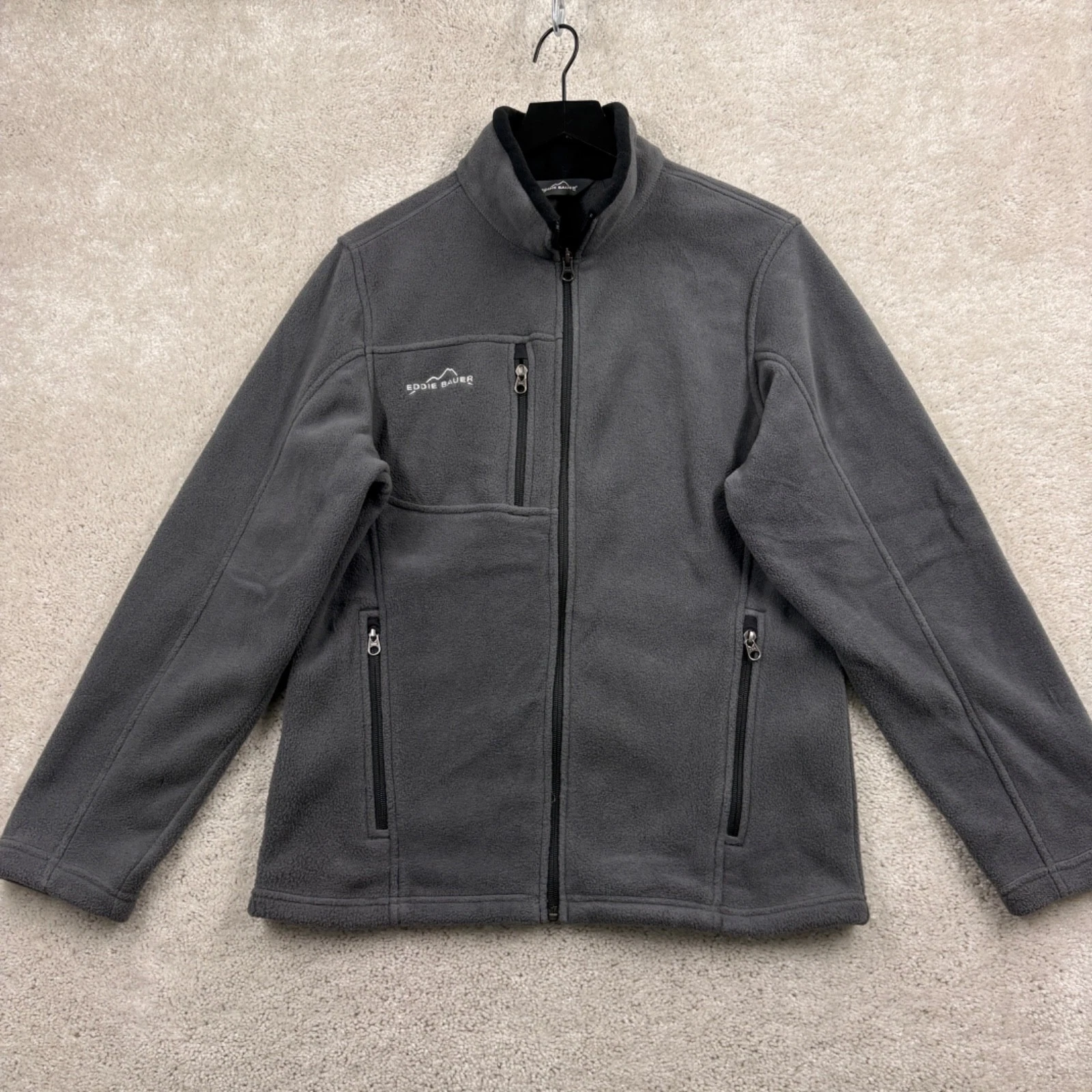 Eddie Bauer Fleece Windbreaker Mens Size Small Gray Long Sleeve Pockets Full Zip