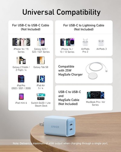 Anker 47W Chargeur USB C Pliable 2 Ports Charge GaN pour iPhone/MacBook|Reconditionné - Photo 6 sur 6