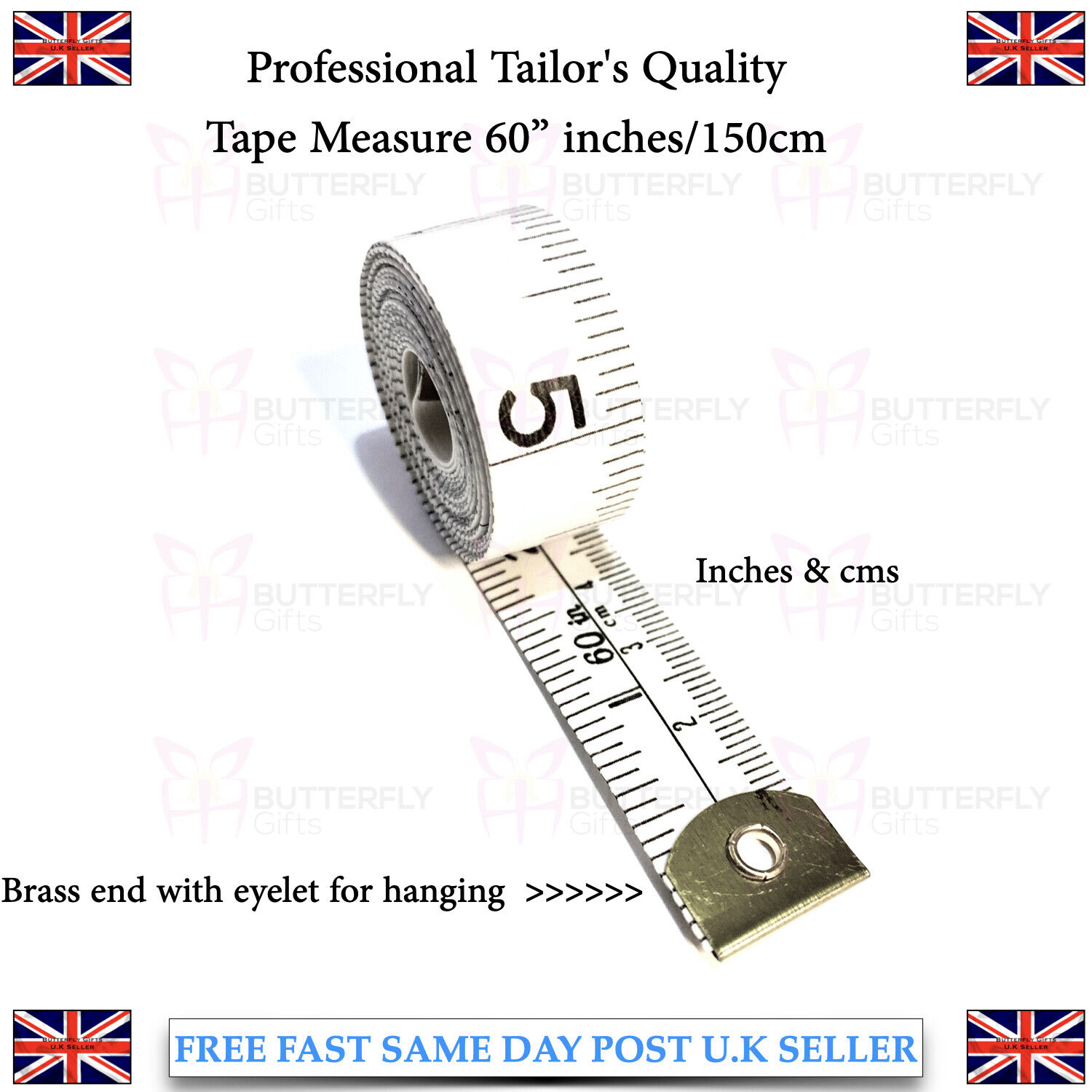 Tailor Seamstress Sewing Diet Ruler Tape Measure Brass Eyelet Ends  Dressmakers