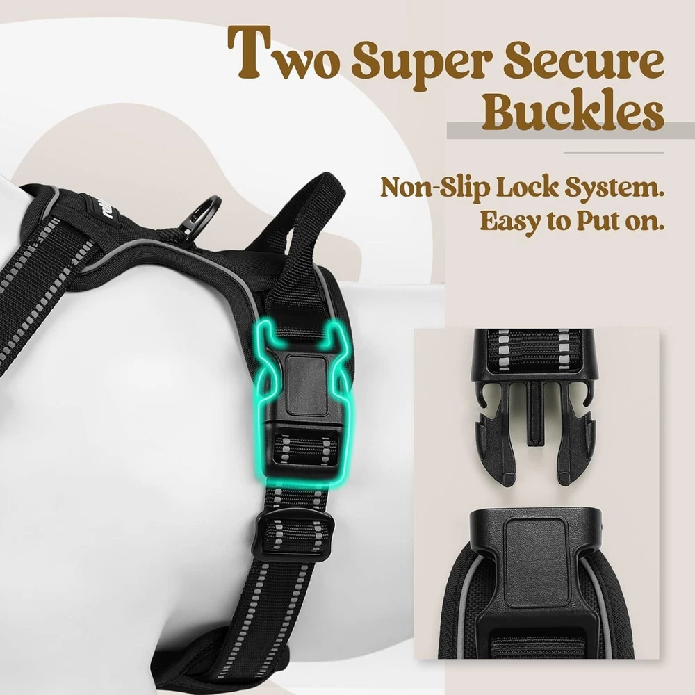 Dog Harness No Pull with 2 Leash Clips, Adjustable Soft Padded, Reflective (XL)
