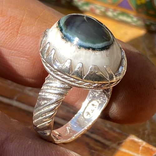 Eye of insight 925 Sterling Silver ring men yemeni ring agate aqeeq عقيق يقراني - Picture 9 of 10