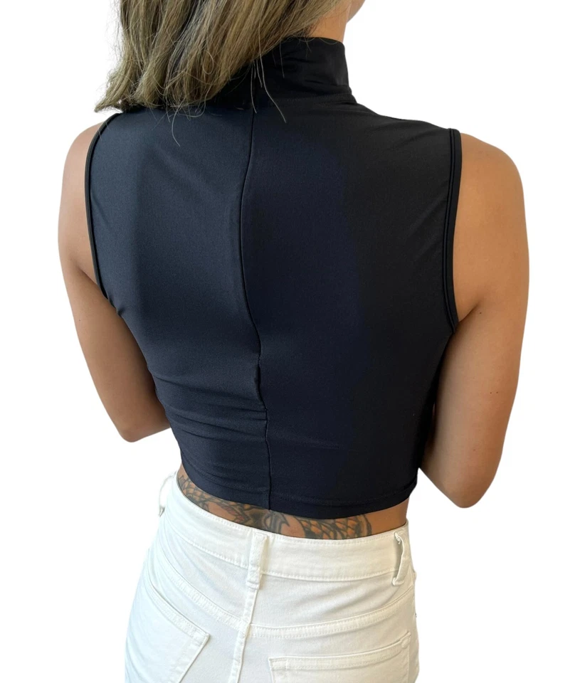 FENDI Vintage FF Logo Sleeveless Top #42 Zip High Neck Polyamide Black RankAB - Image 3 of 4