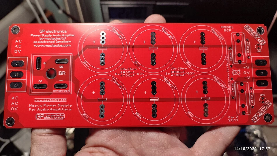 Power Supply Symmetrical PCB For Audio AMP (PS6CF-RED) by moutoulos ™ - Image 3 of 4