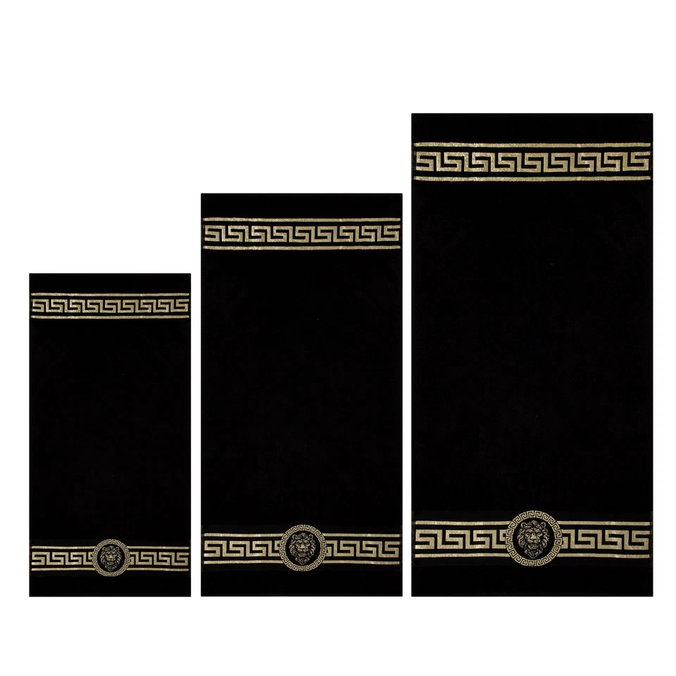 Handtücher Duschtücher Badetücher Saunatücher Baumwolle Frottee Schwarz Gold - Bild 3 von 4